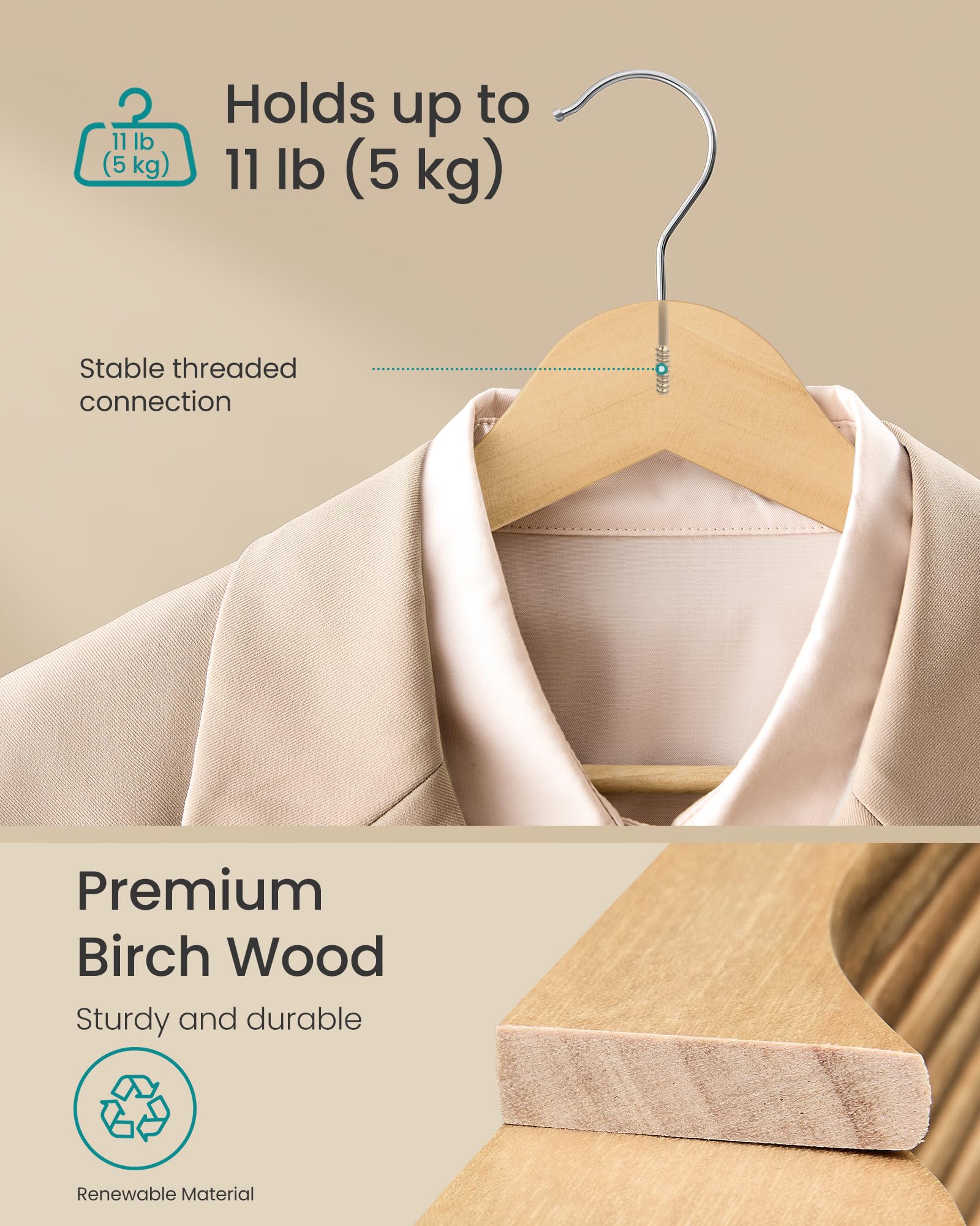 SONGMICS slim 0.3-inch profile saves closet space without crowding