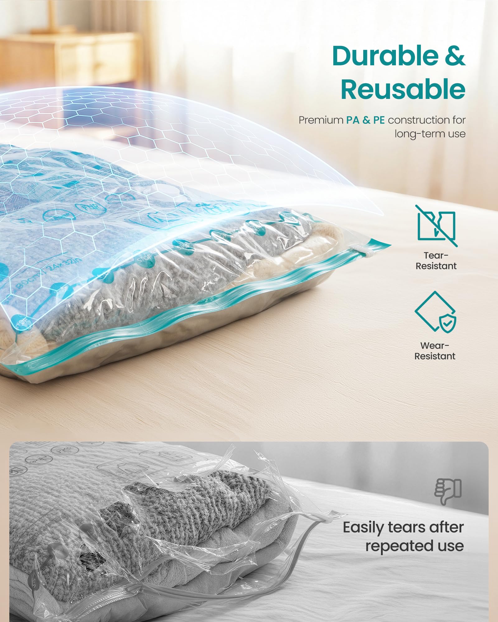 SONGMICS space-saving bags ideal for wardrobes, under-bed storage, and luggage.