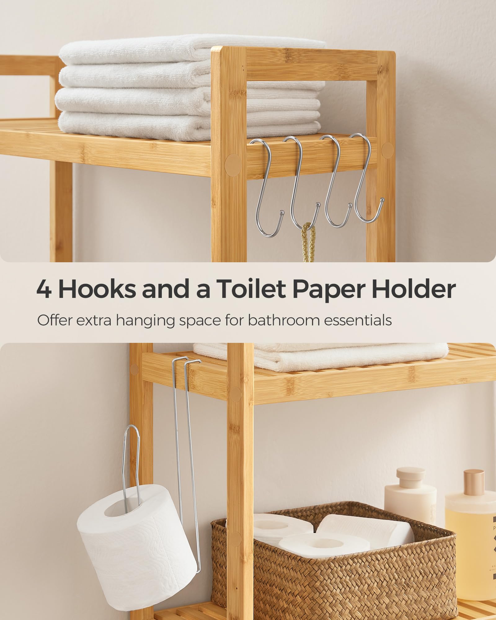 Compact over-the-toilet unit fits toilets and saves space.