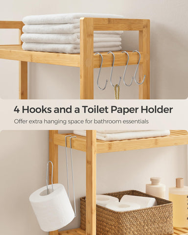 Compact over-the-toilet unit fits toilets and saves space.