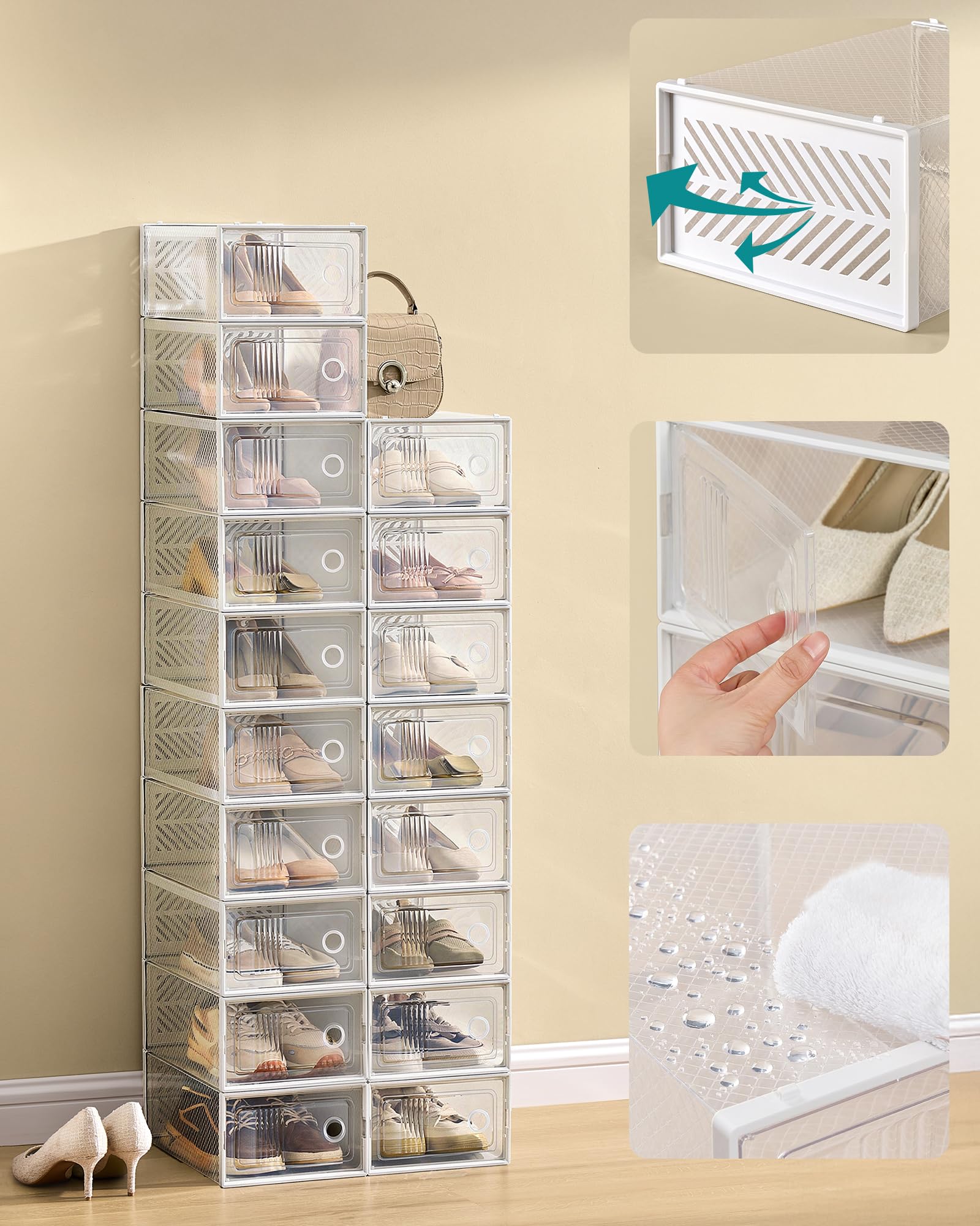 SONGMICS Stackable Boxes interlock securely for a stable, space-efficient display.