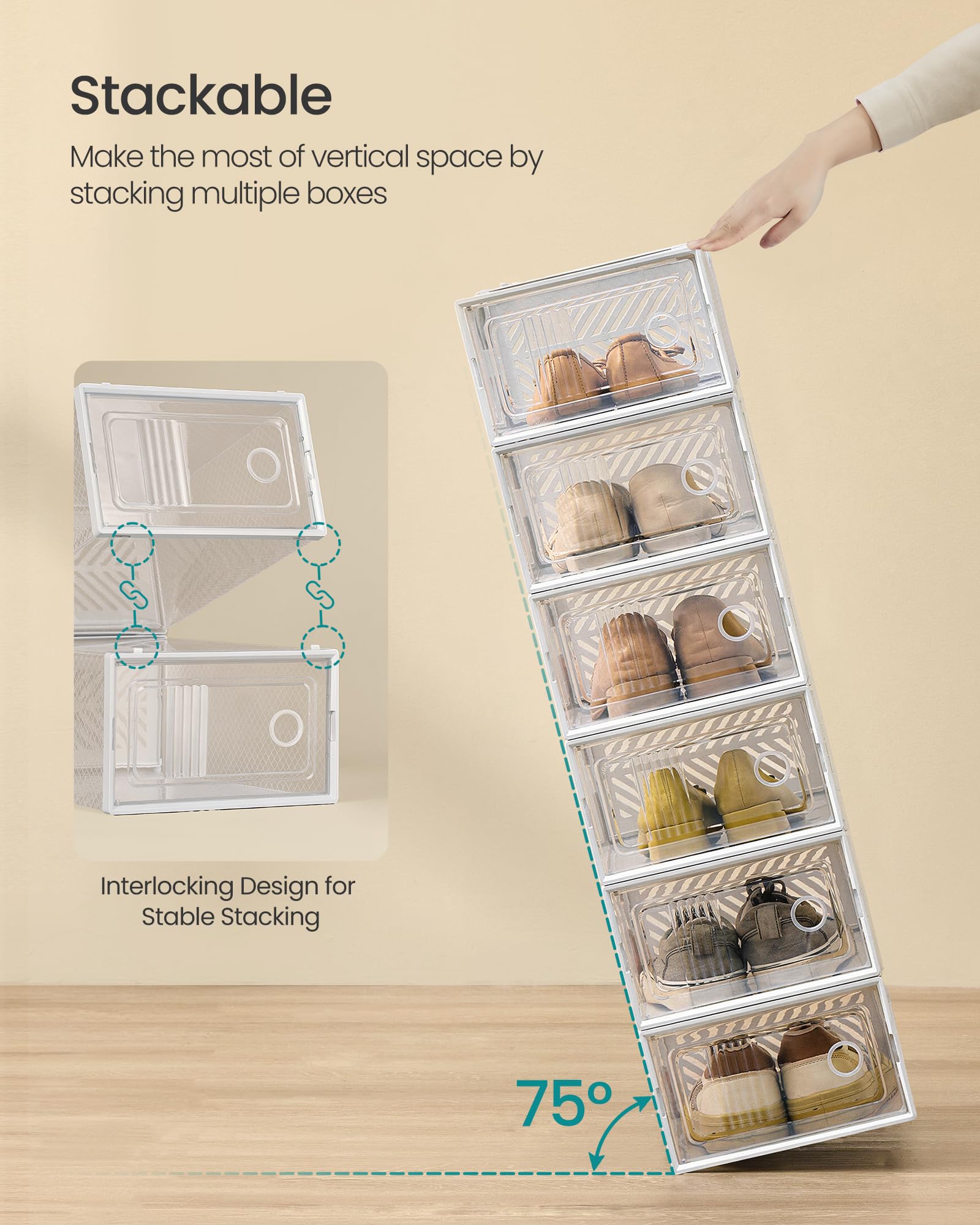 SONGMICS Stackable Boxes back panel vents provide airflow and odor control.