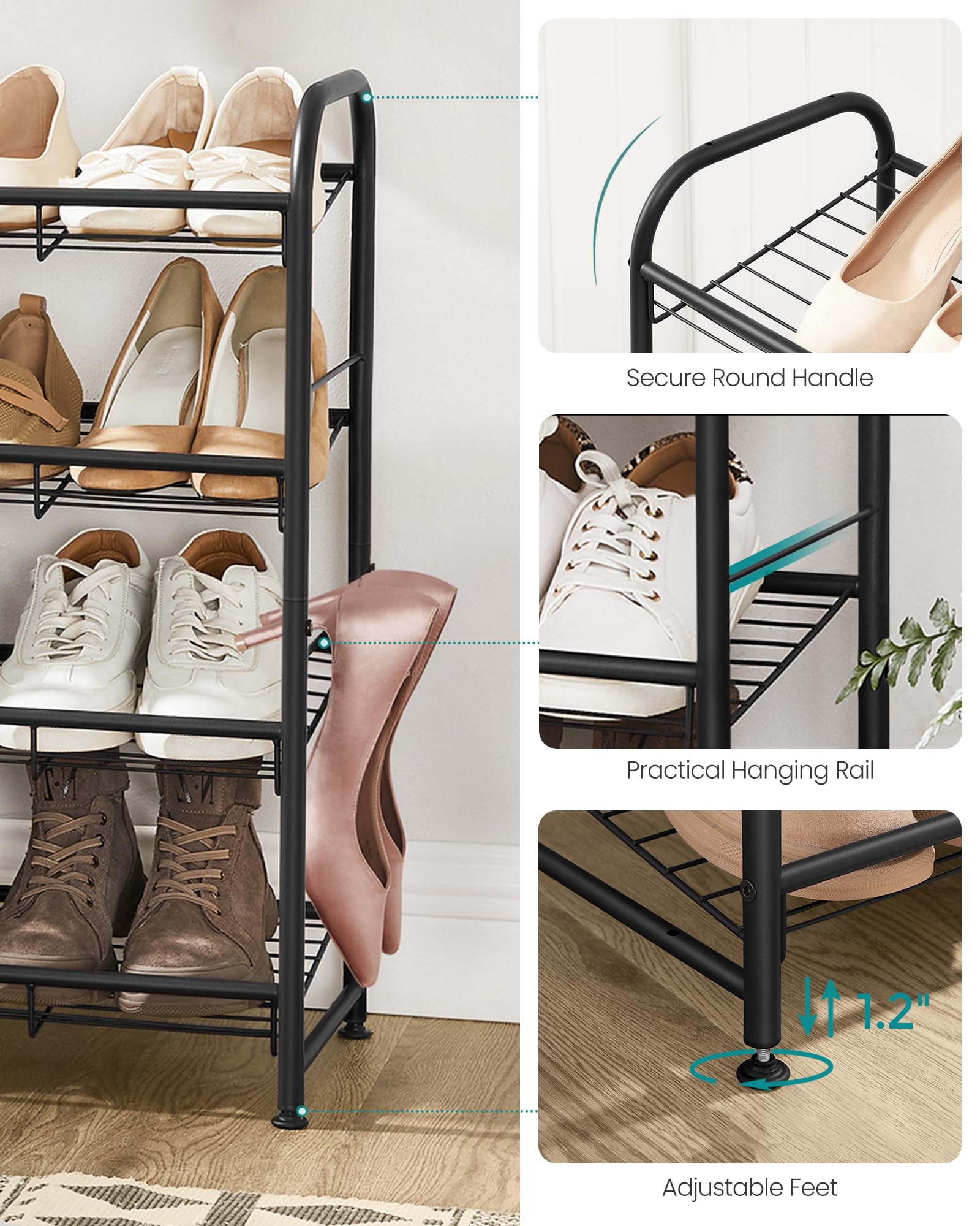 SONGMICS stackable shoe rack assembled in closet saves space