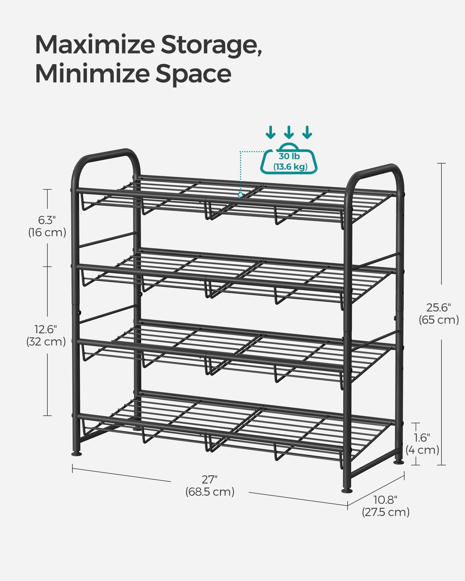 SONGMICS stackable shoe rack bottom storage adds extra capacity