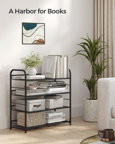 SONGMICS stackable shoe rack closeup metal frame shows durable construction