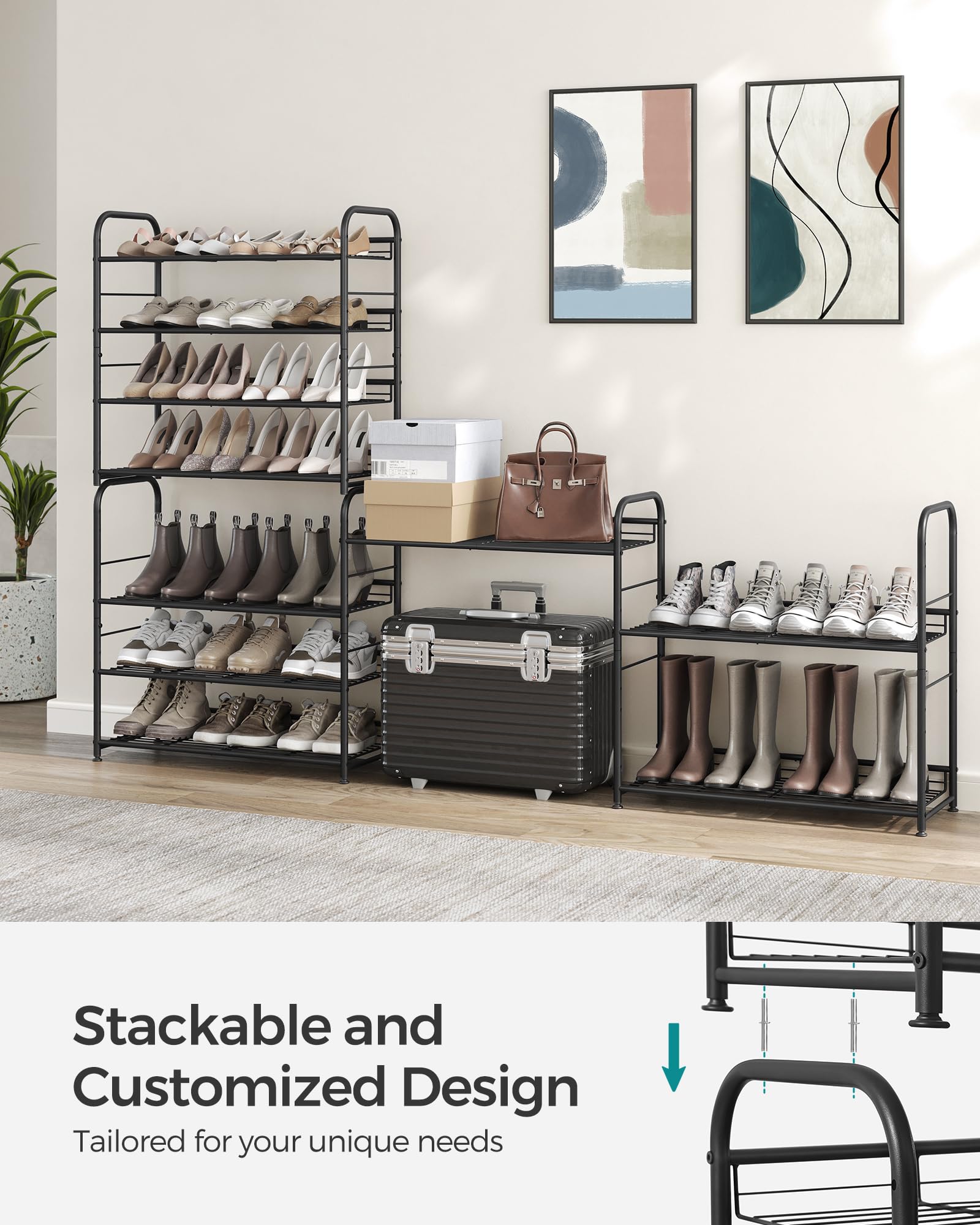 SONGMICS stackable shoe rack tilted shelves enable easy access