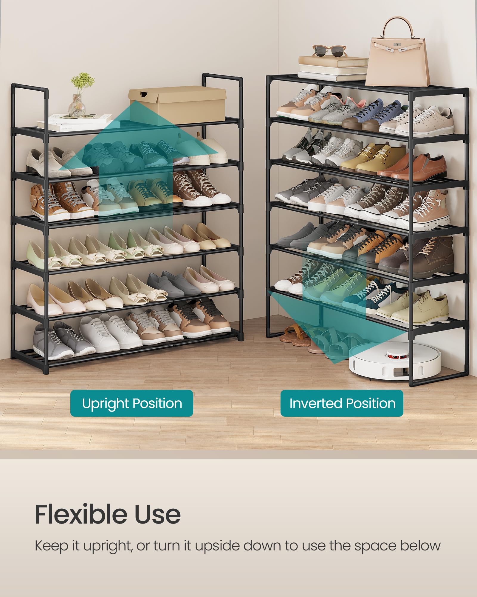 SONGMICS stackable shoe rack two-shelves maximizes vertical space in small rooms.
