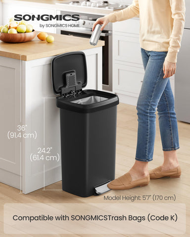 Songmics stainless steel pedal provides durable, hands-free opening for tidy kitchens