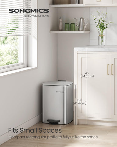 SONGMICS stainless steel trash can with modern design and rust resistance