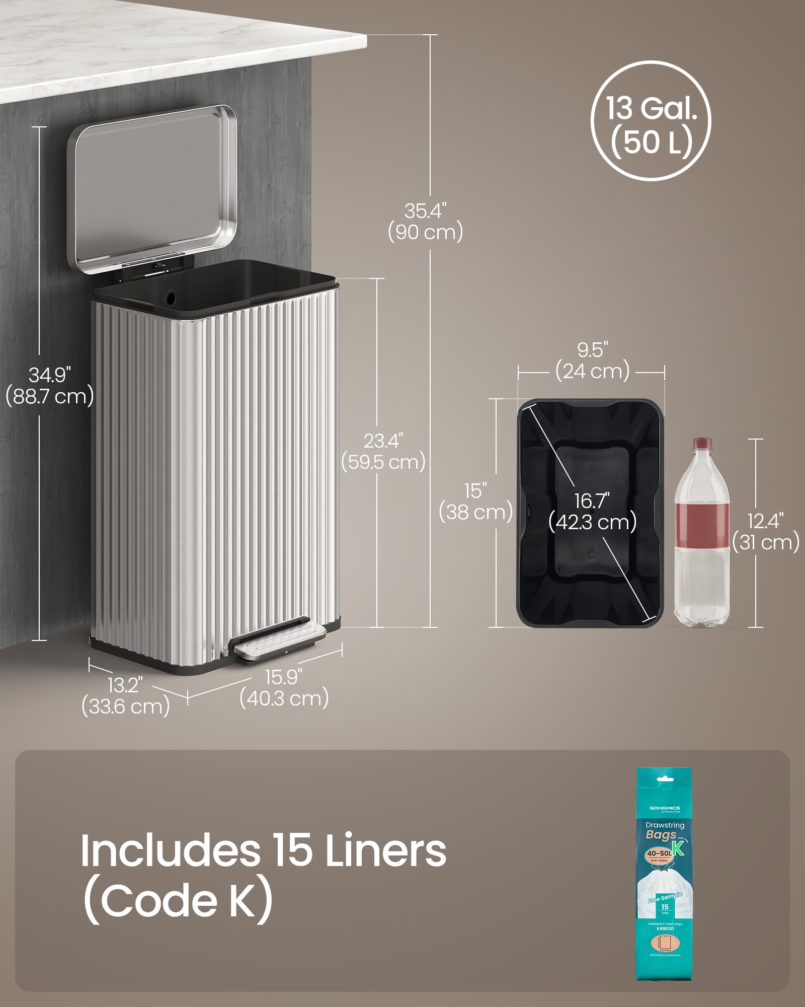 SONGMICS stainless steel waste bin built for daily busy use