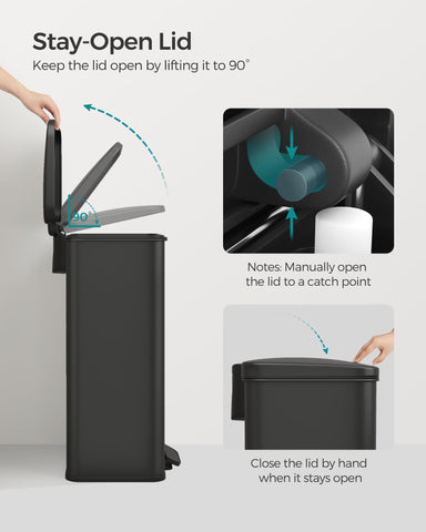 SONGMICS stay-open lid for easy, extended trash disposal tasks.