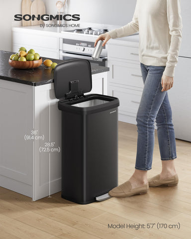 SongMics stay-open lid trash can demonstrating easy hands-free access during food prep