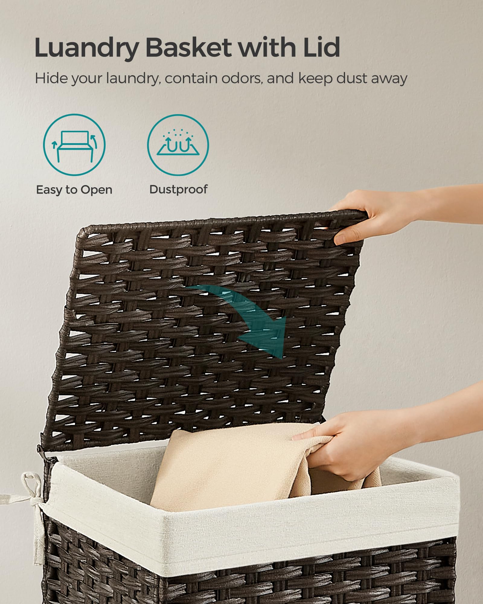 SONGMICS metal-frame support ensures sturdy shape while holding heavier items.