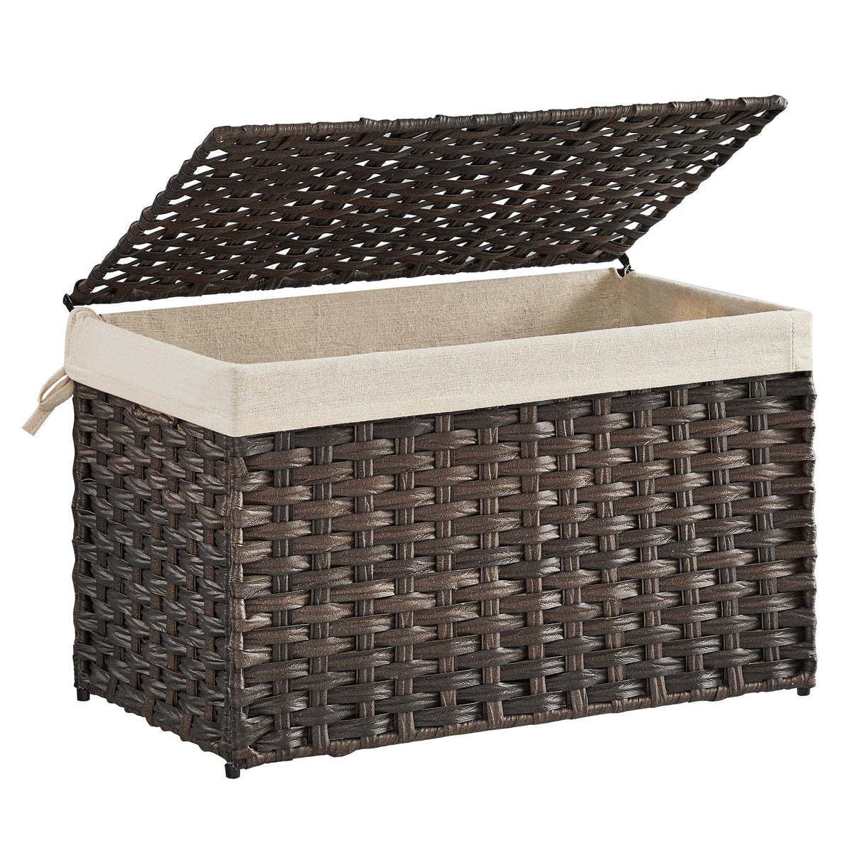 SONGMICS storage basket with lid in brown shows 65 L capacity for blankets
