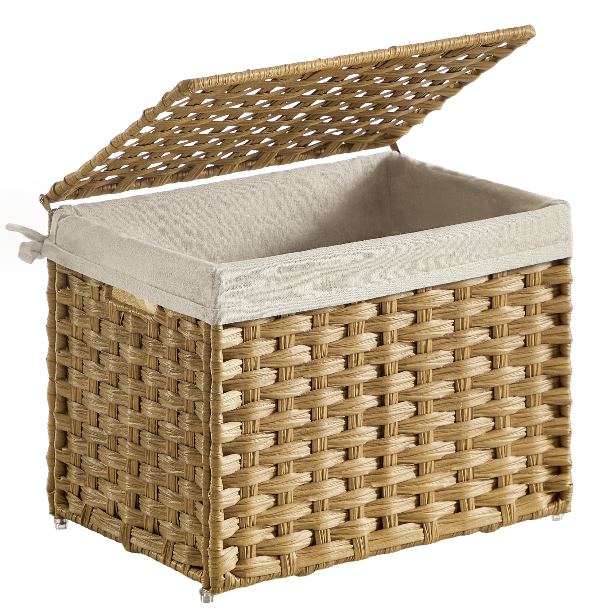 SONGMICS Storage Basket with Lid close-up showing easy one-handed access.