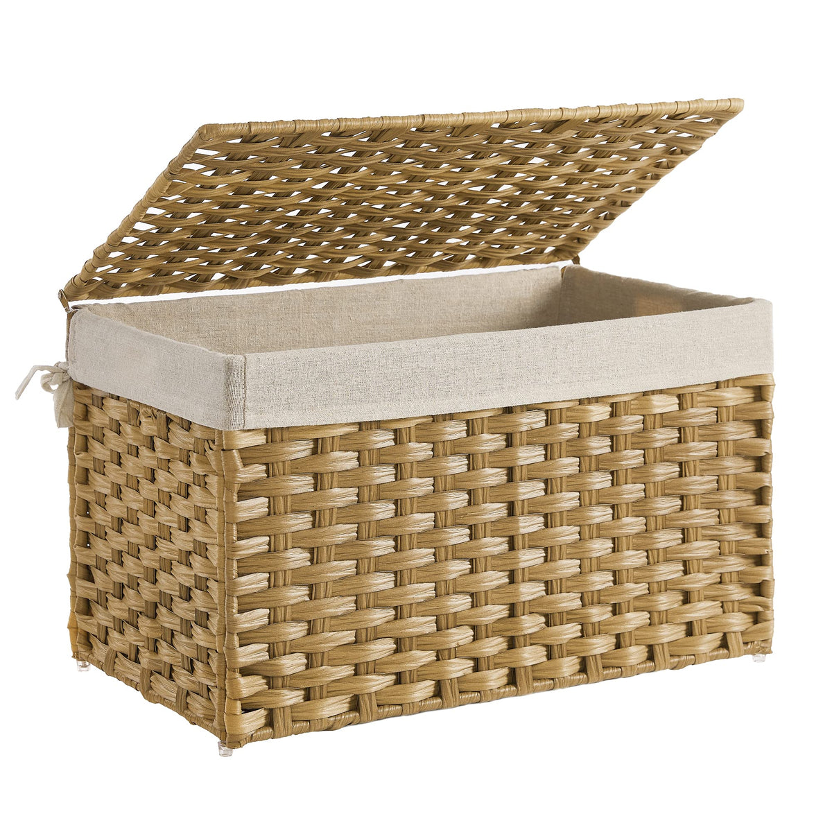 Songmics storage basket with lid closed protecting laundry from dust
