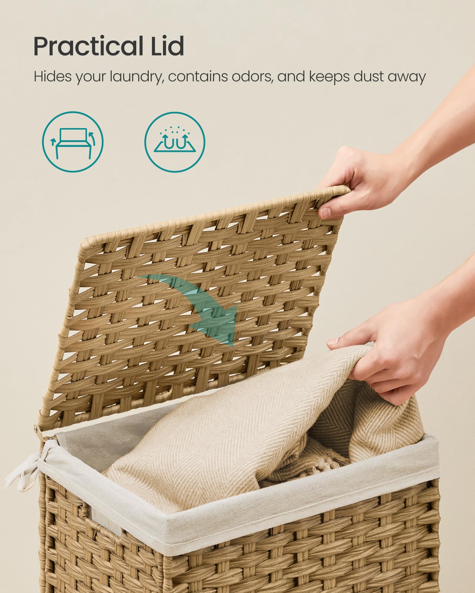SONGMICS storage basket with removable liner ready for washing.