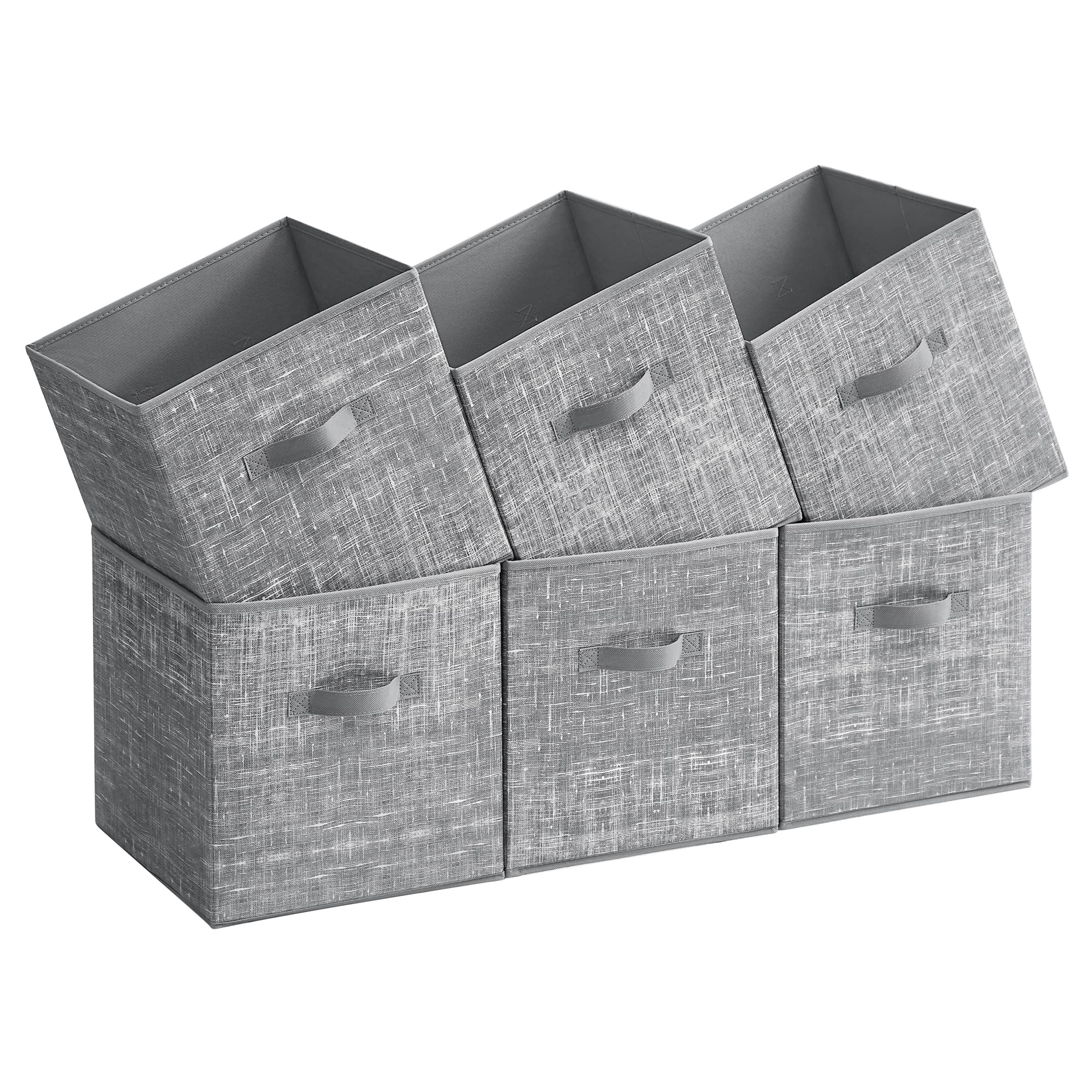 SONGMICS storage cubes with double handles for easy shelf transport.