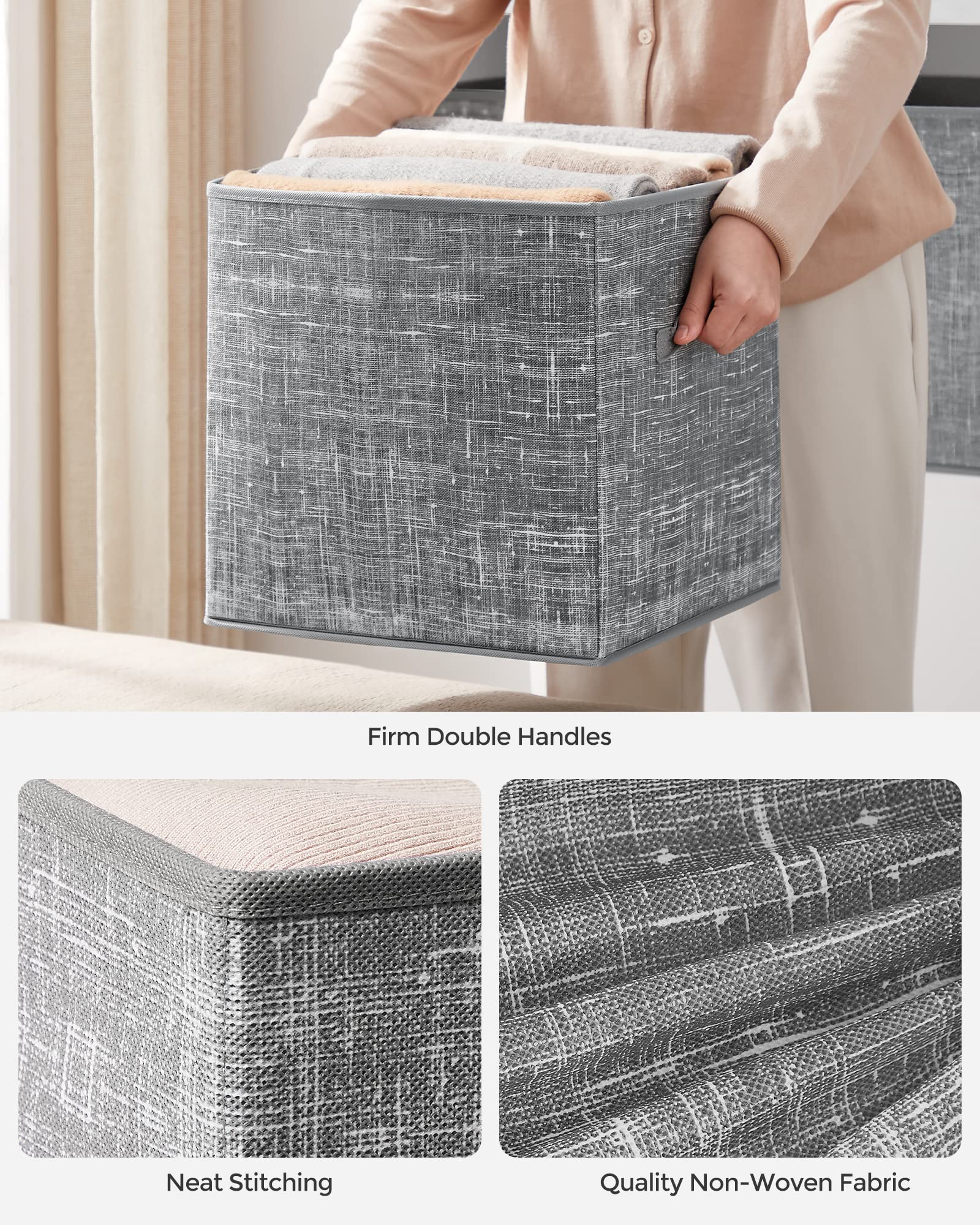 SONGMICS bedroom organization with six cubes keeps clothes neatly accessible.