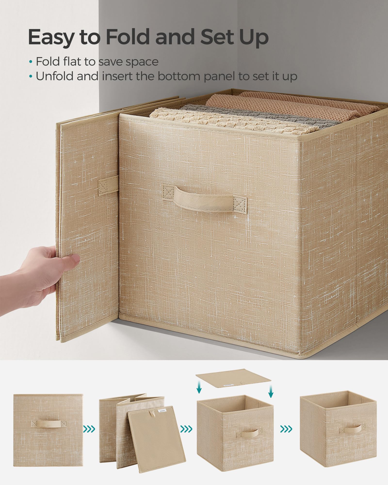 SONGMICS fabric bins fold flat to save space when not in use