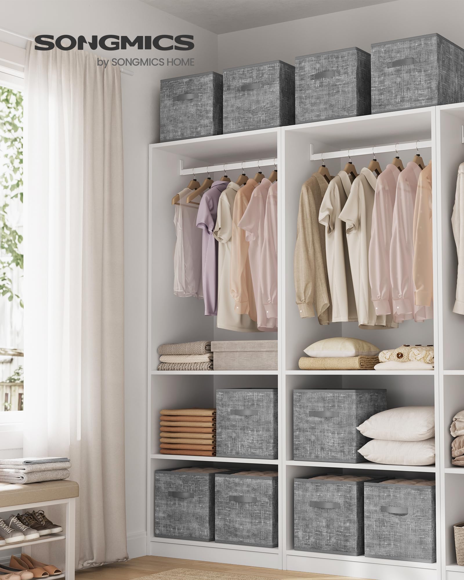 SONGMICS storage cubes folded flat for easy space-saving storage