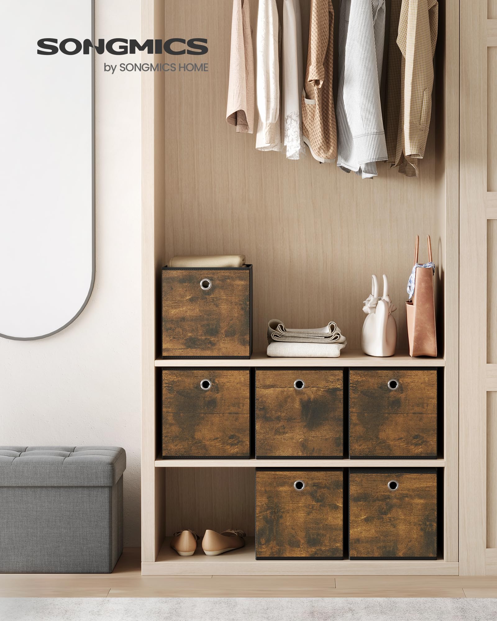 SONGMICS storage cubes grommet handle enable easy access on shelves
