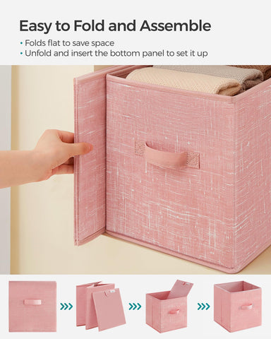 Texture-rich jelly pink fabric on SongMics storage cubes.
