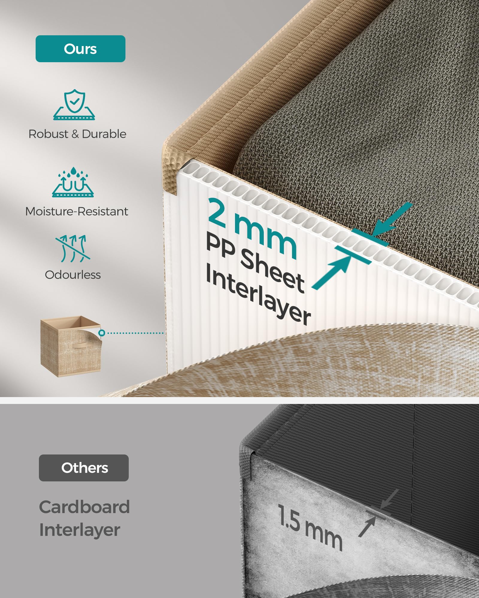 SONGMICS sand beige fabric texture on storage cubes adds stylish touch