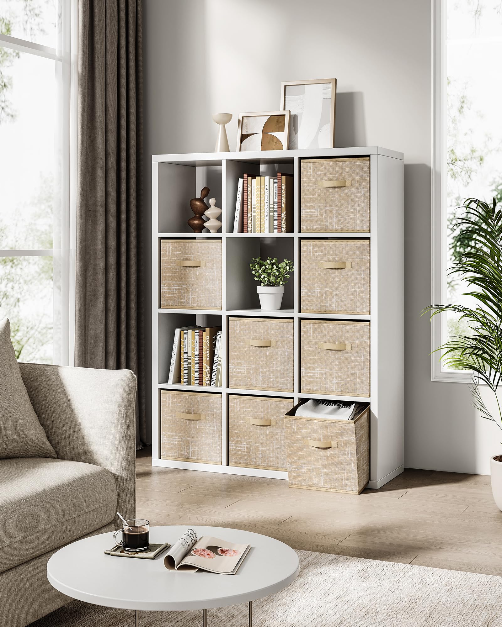 SONGMICS cubes on a shelf organizing clothes, books, and toys