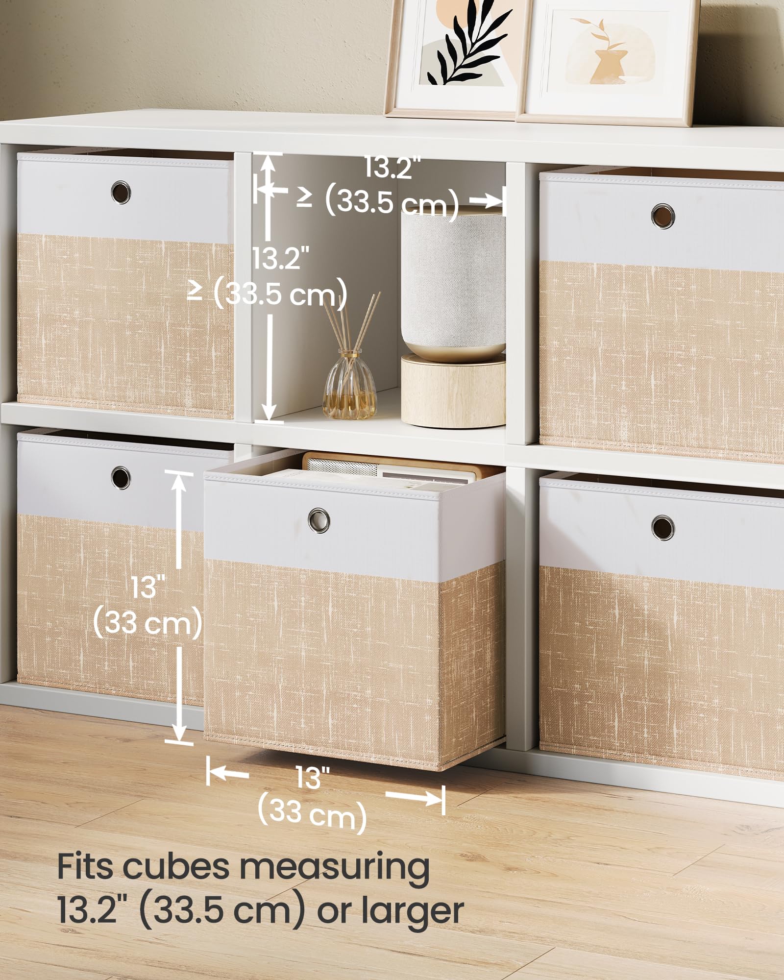 SONGMICS 13x13 inch cubes on a shelf suitable for closet use.