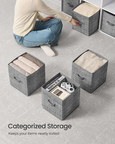Songmics storage cubes sized to fit 11-inch openings in cube organizers.