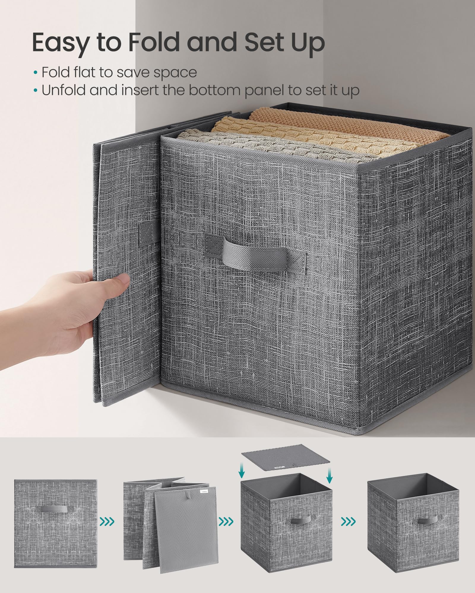Songmics storage cubes use sturdy non-woven fabric for durable organization.