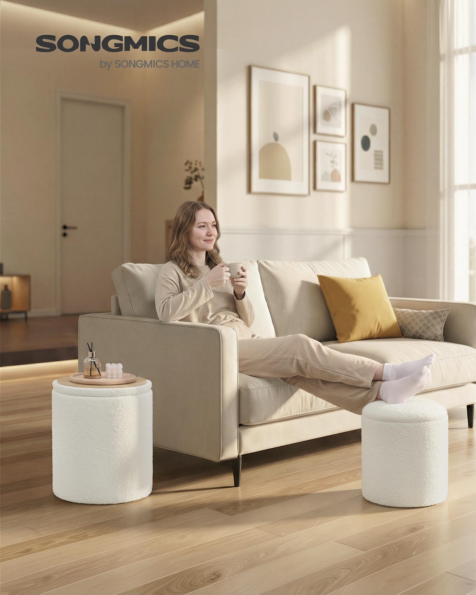 SONGMICS storage ottoman showing large interior capacity for organized spaces
