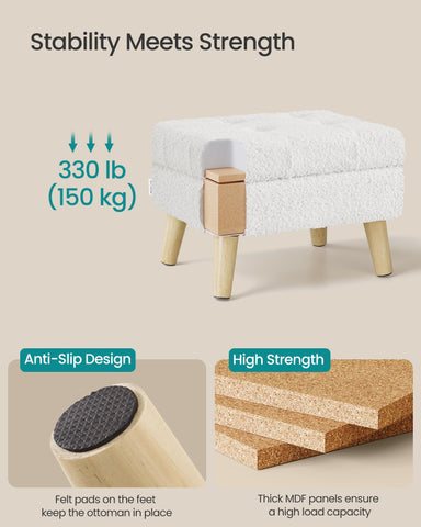 Songmics storage ottoman shows quick assembly with four legs.