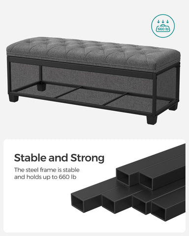 Songmics 103 L storage ottoman keeps blankets organized and hidden.