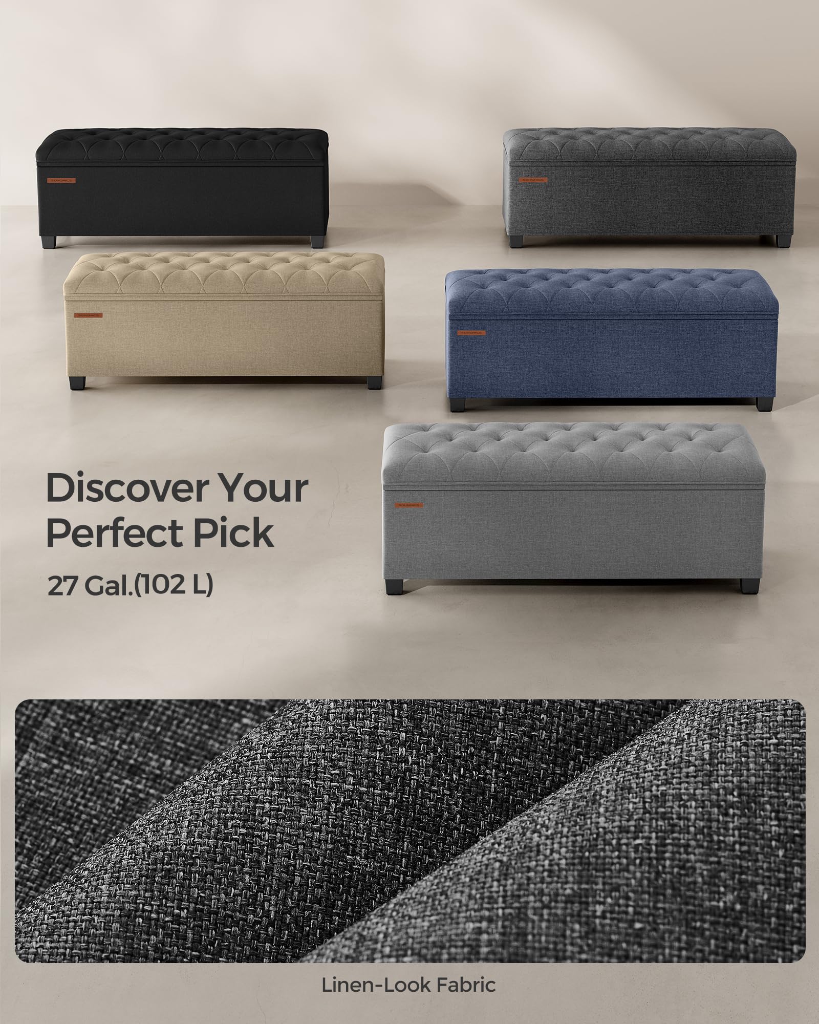 Songmics ottoman doubles as a coffee table with a sturdy surface.