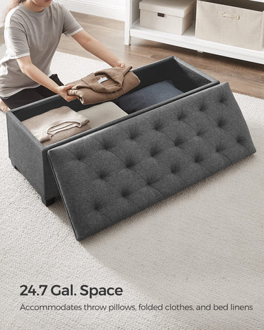 Songmics dark-gray storage ottoman bench complements contemporary homes.