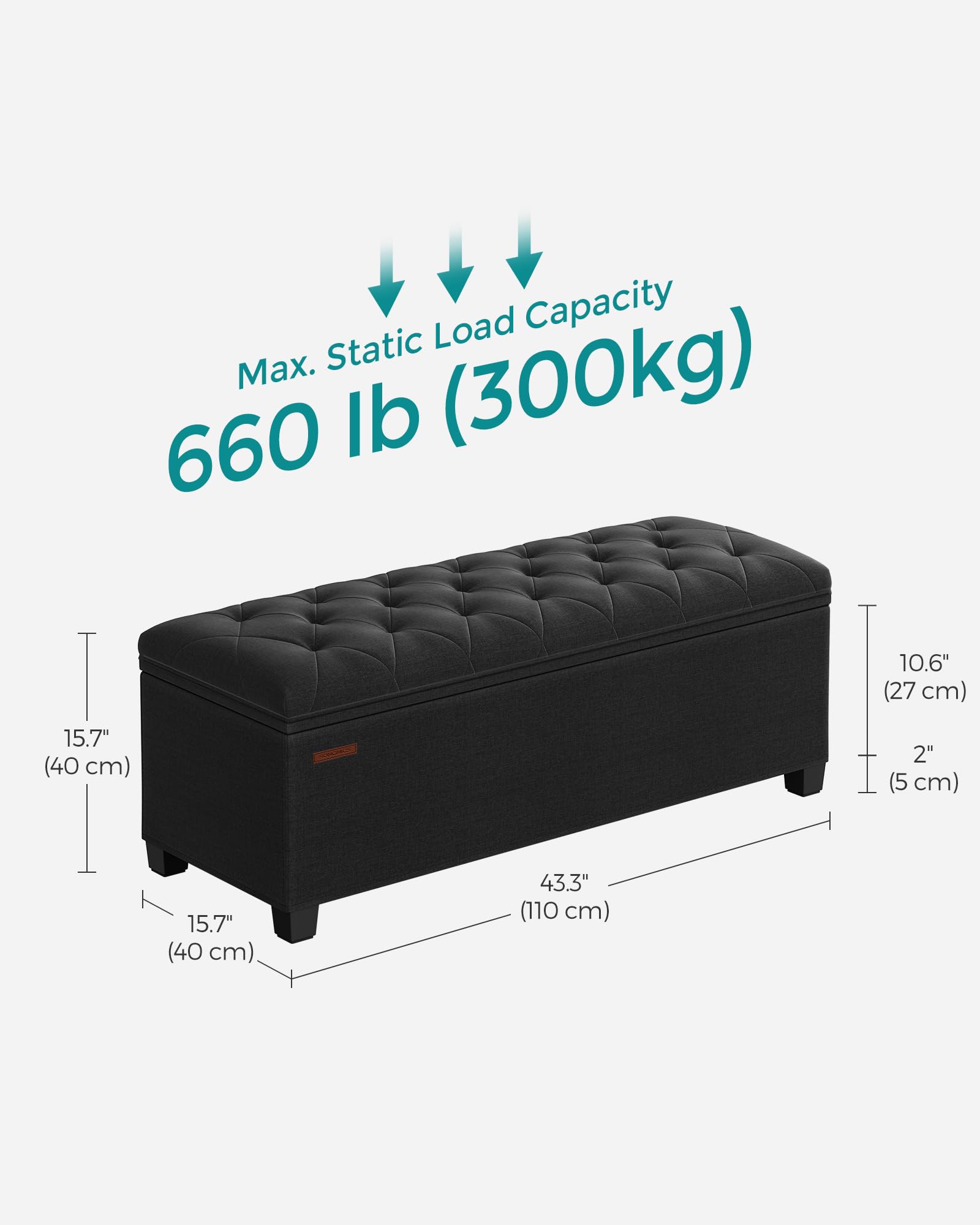 Songmics storage ottoman bench with fabric cover for easy styling.
