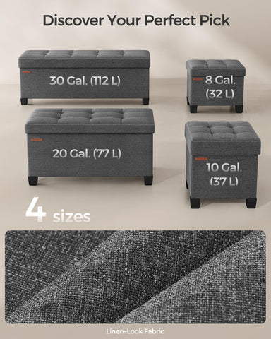 SONGMICS storage ottoman bench folded design saves space when stored.