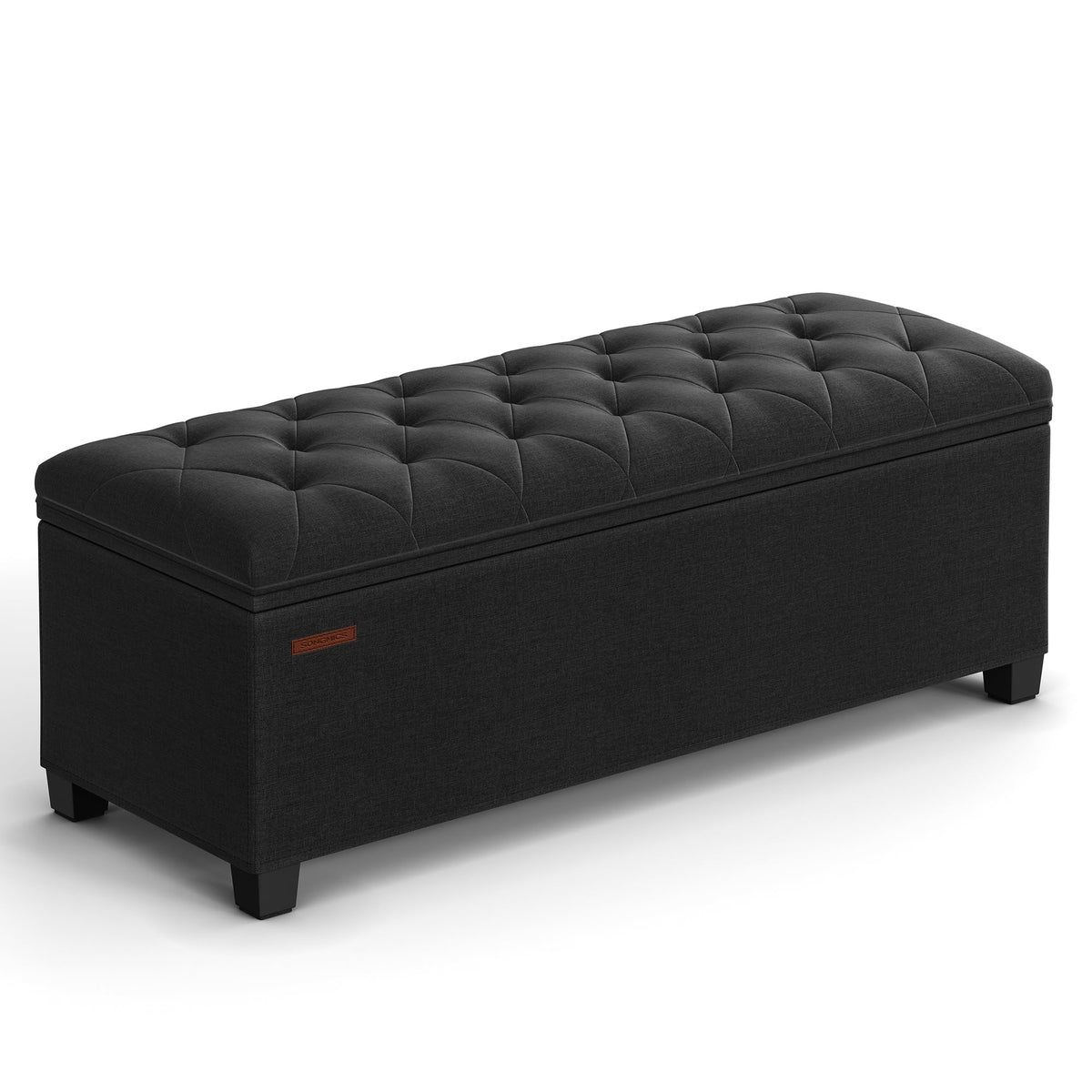 Songmics storage ottoman bench with lid in ink black offering hidden seating and storage.