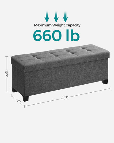 SONGMICS storage ottoman bench lid with metal corner guards for durability and safety.
