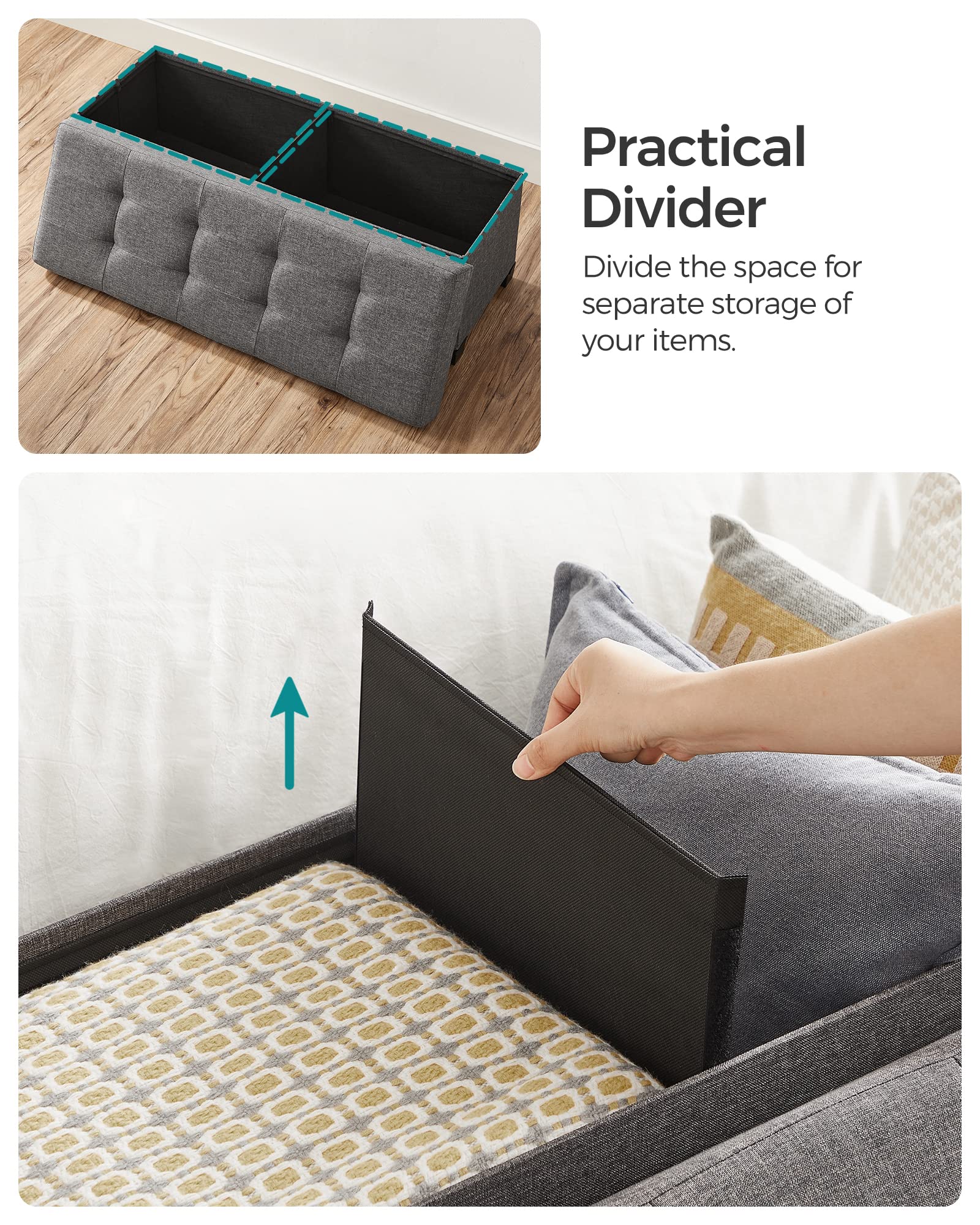 SONGMICS storage ottoman bench living room accent with linen look.