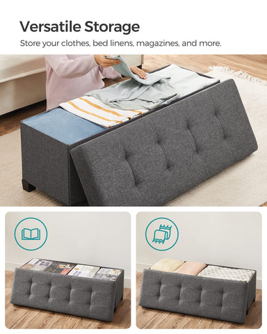 SONGMICS storage ottoman bench supports up to 660 lb for sturdy footrest.