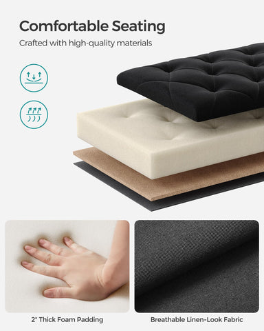 Songmics ottoman bench, entryway seating with sturdy lid and guards.