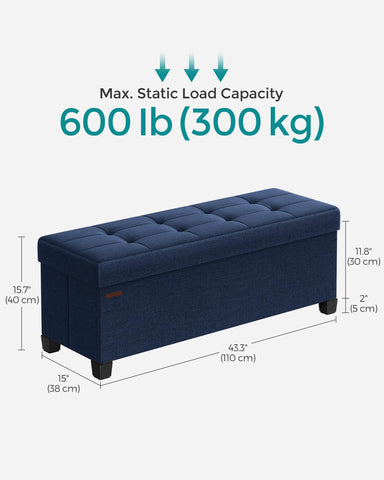 SONGMICS storage ottoman rests on four non-slip legs to protect floors.
