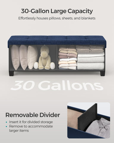 SONGMICS storage ottoman includes a removable divider for organization.