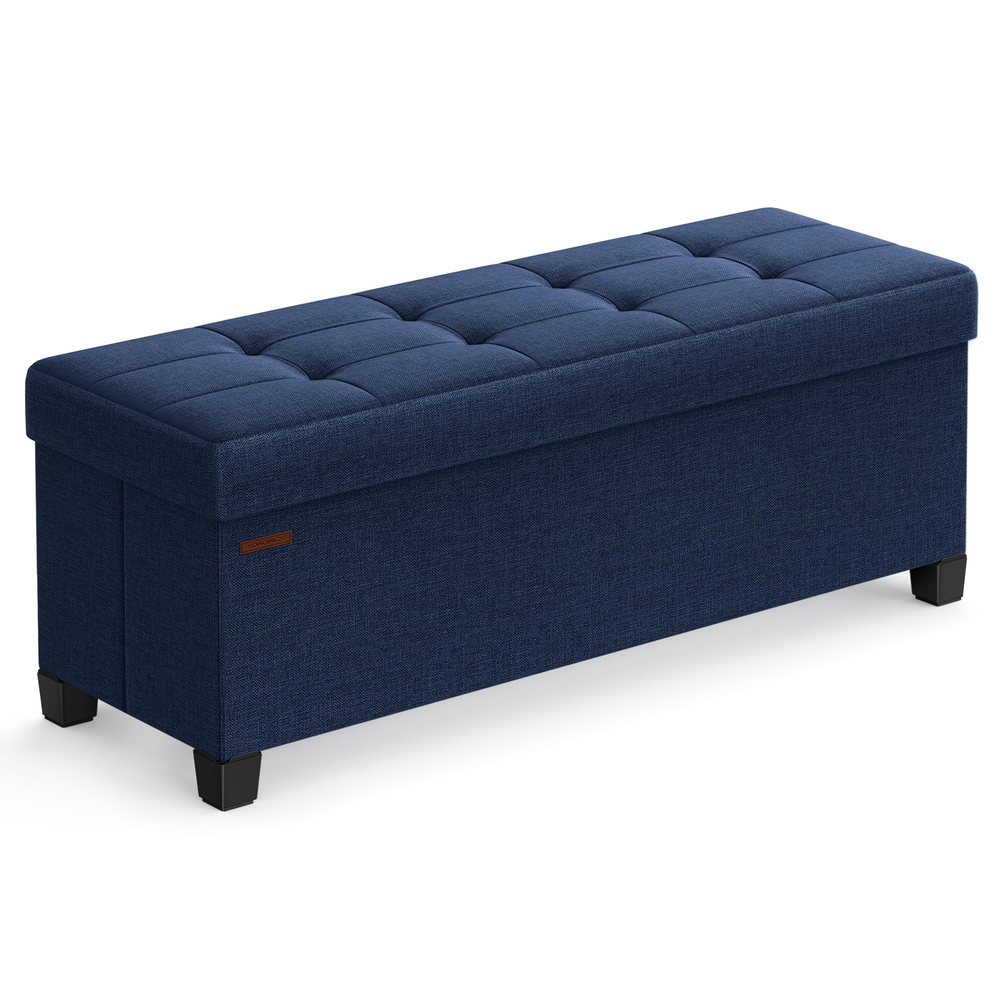 SONGMICS storage ottoman bench with tufted lid offers inviting seating.