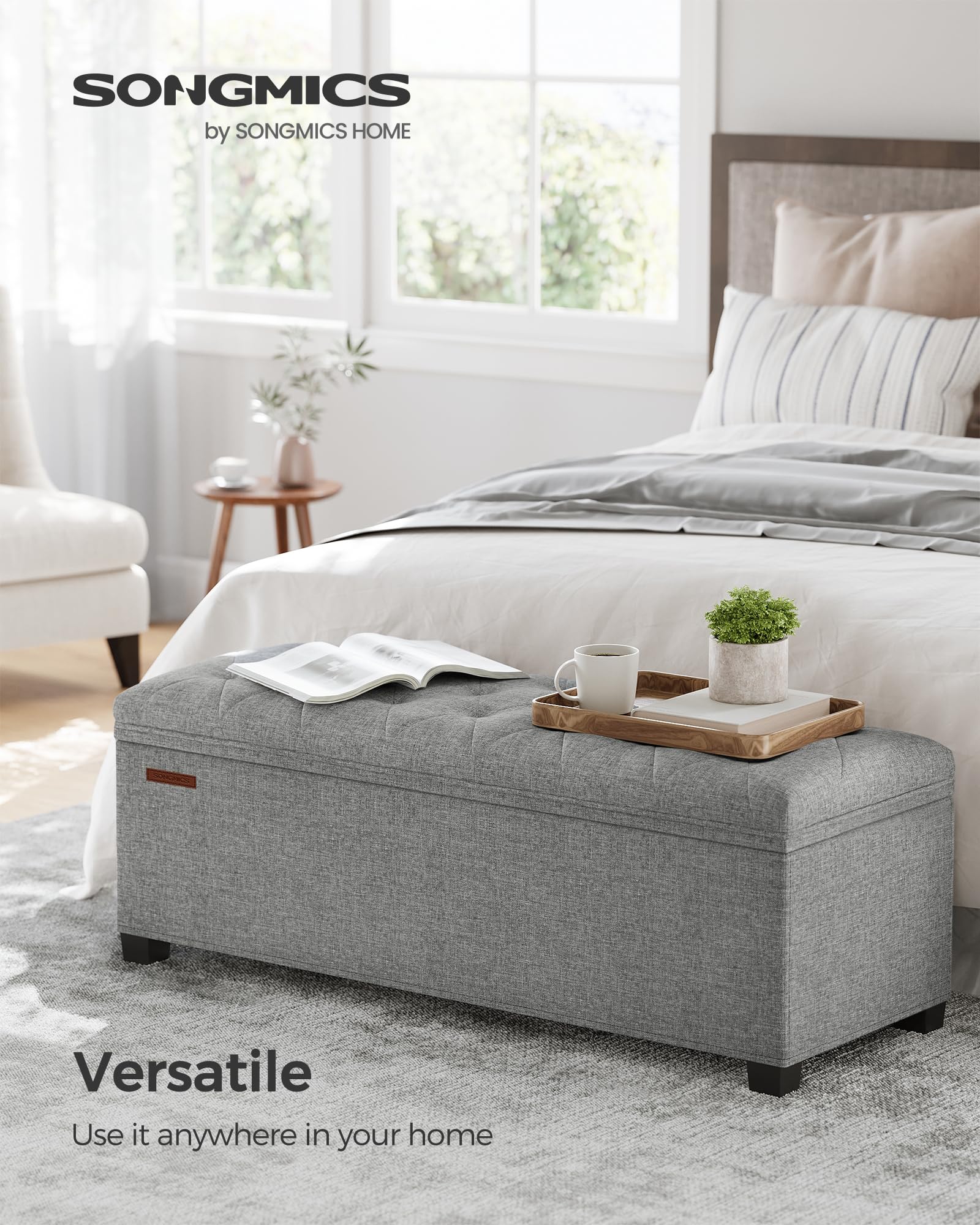 SongMICS ottoman features a durable wooden base for steady leg support.