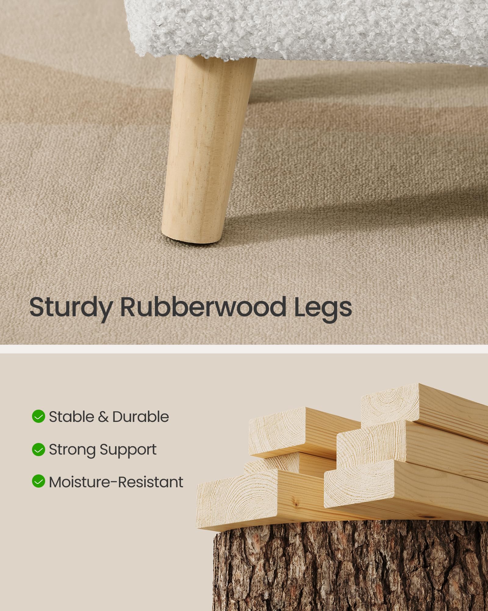 Songmics ottoman features floor-friendly felt pads for stability.