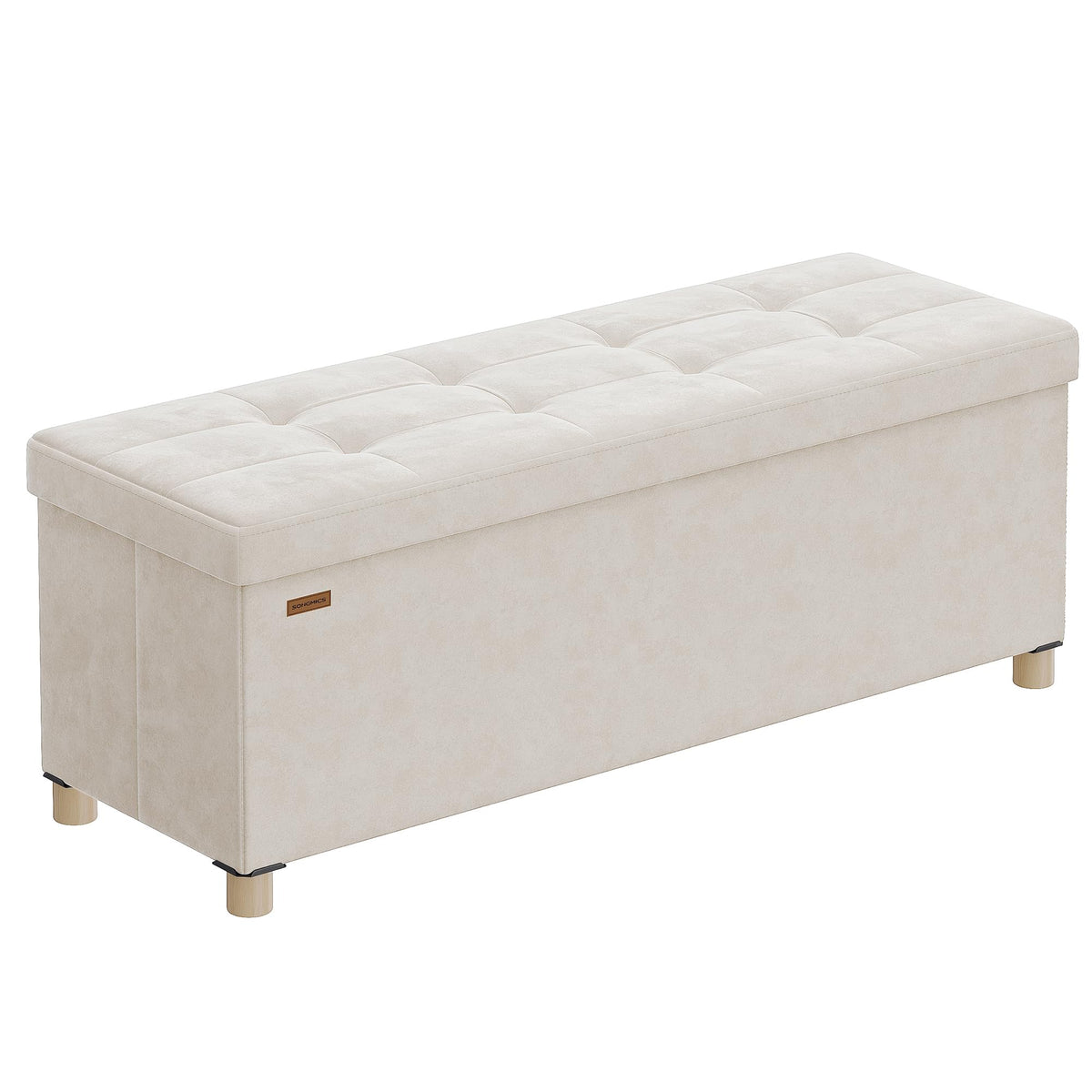 SONGMICS storage ottoman folding design provides compact seating.
